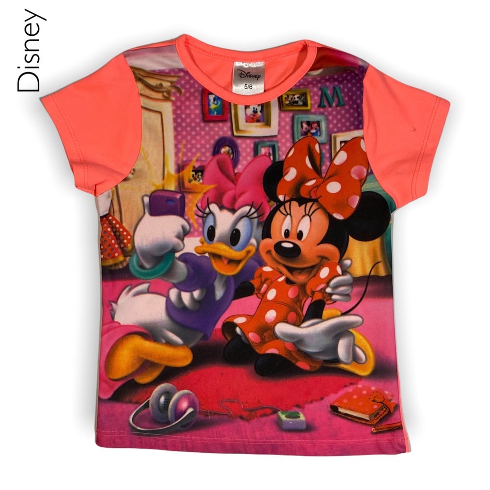 Disney Girls Neon Pink Minnie Mouse Daisy Duck Short Sleeve Tee Size 5/6